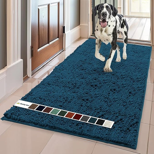 Muddy Mat® Shown on TV–Super Absorbent Microfiber Dog Door Mat for Muddy Paws, Non-Slip Washable Pet Rug, Quick Dry Chenille Entryway Carpet, Machine Washable Indoor Outdoor mat–Atlantic Blue 59"x35"