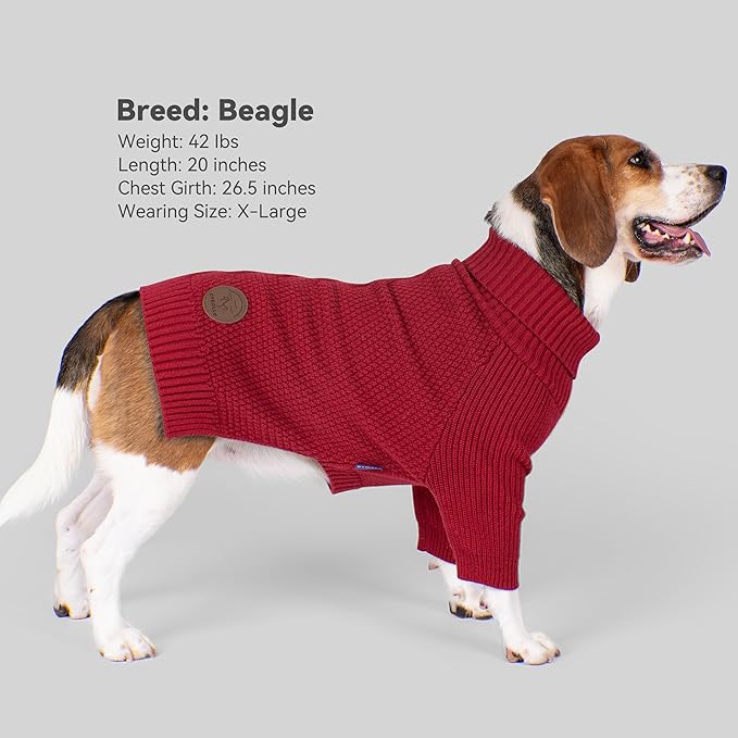 cyeollo 4XL Dog Sweater,Knitwear Turtleneck Pullover Sweaters Fall Winter Dog Clothes Sweaters for Large Dogs Female, Burgundy Red XXXXL