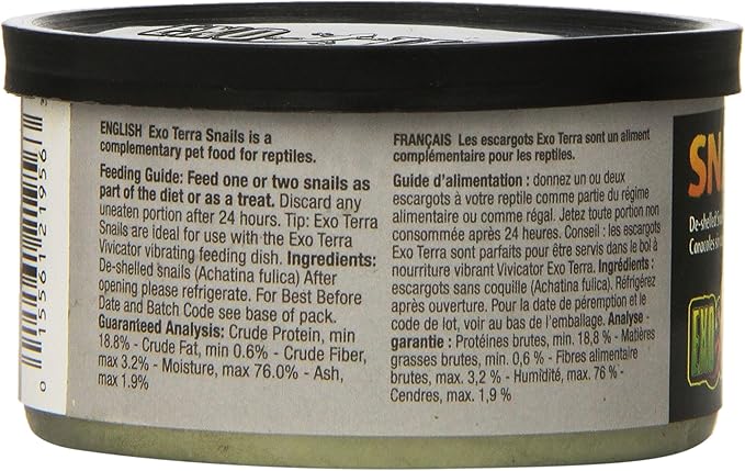 Exo Terra Specialty Reptile Food - Canned Unshelled Snails for Reptiles - Nutrient-Rich, Softened Exoskeleton for Easy Digestion - No Live Insects Needed - Convenient, Ready-to-Serve Meal