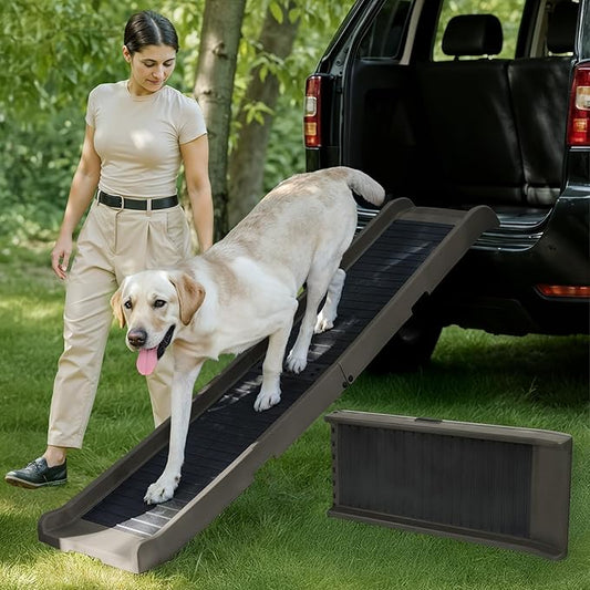 Dog Ramp for Car - 68,5" Long & 15" Wide - Rubber Anti-Slip Dog ramps for Large Dogs - Stable Dog Car Ramp 300 Pounds Capacity - Foldable Pet Ramp for Truck - Portable Folding Dog Ramp - Dark Gray