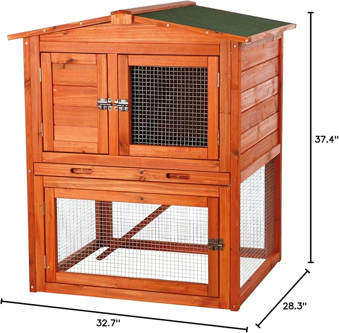 TRIXIE natura Outdoor Rabbit Hutch with Run - Small 2-Story Rabbit Cage with Non-Slip Ramp - Elevated Small Animal House with Secure Playpen, Hinged Roof & Pull-Out Tray - in Natural