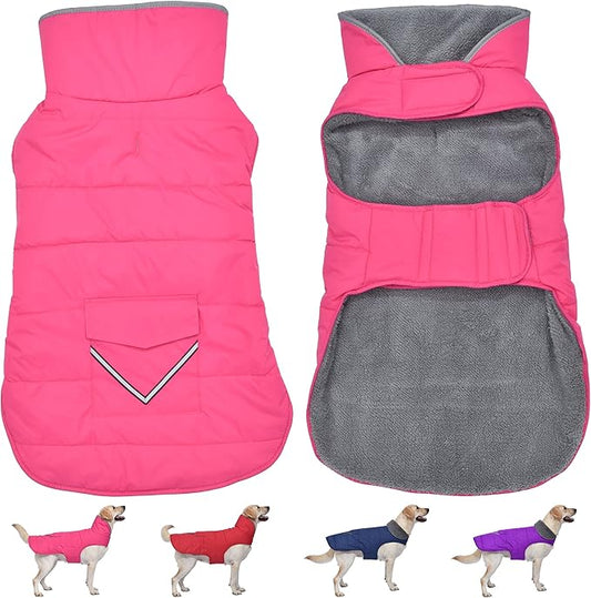 Dog Coat, Waterproof Dog Winter Jacket with Pocket, Reflective Adjustable Pet Snow Vest, Warm Cozy Fleece Sweater for Small Medium Extra Large Dogs - Pink, XL