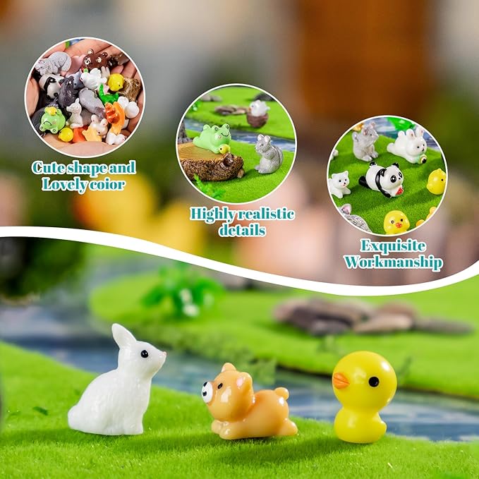30 Styles Mini Resin Animals 30pcs Variety Tiny Animals Figures Miniature Little Small Figurines Bulk for Micro Fairy Garden Landscape Accessories Hide Decor Aquarium