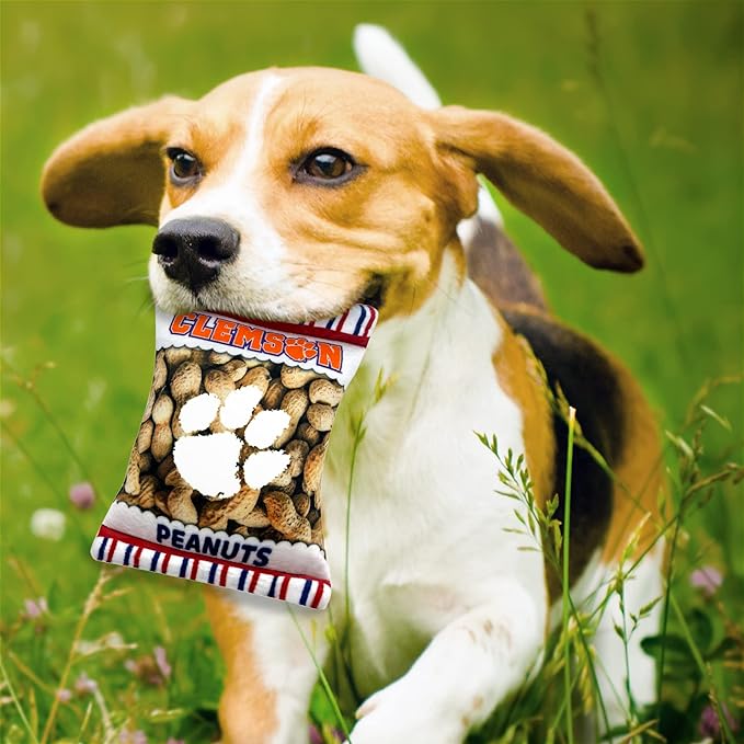 NCAA Clemson Tigers Crinkle FINE Plush Dog & CAT Squeak Toy- Cutest Stadium Peanuts Snack Toy for Dogs & Cats with Inner Squeaker & Beautiful Football/Basketball Team Name/Logo