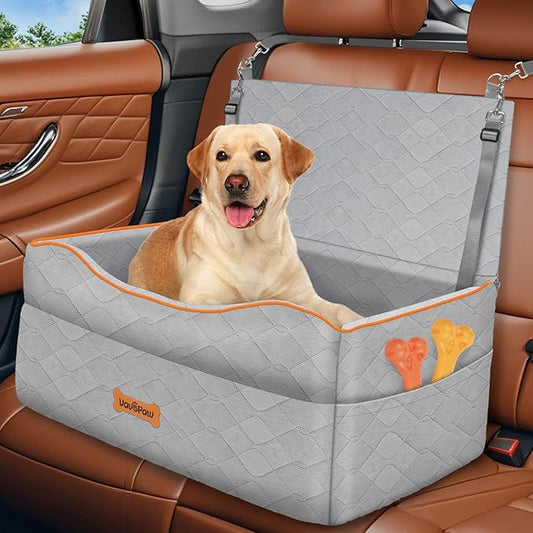 Medium Dog Car Seat, Dog Booster Seat Under 50Lbs or 2 Small Dogs Washable, Pet Car Seats with 2 Safety Leash, Dogs Sofa Bed Cushion Add Thick Sponge, Pet Cars Carrier for Travel, Gray