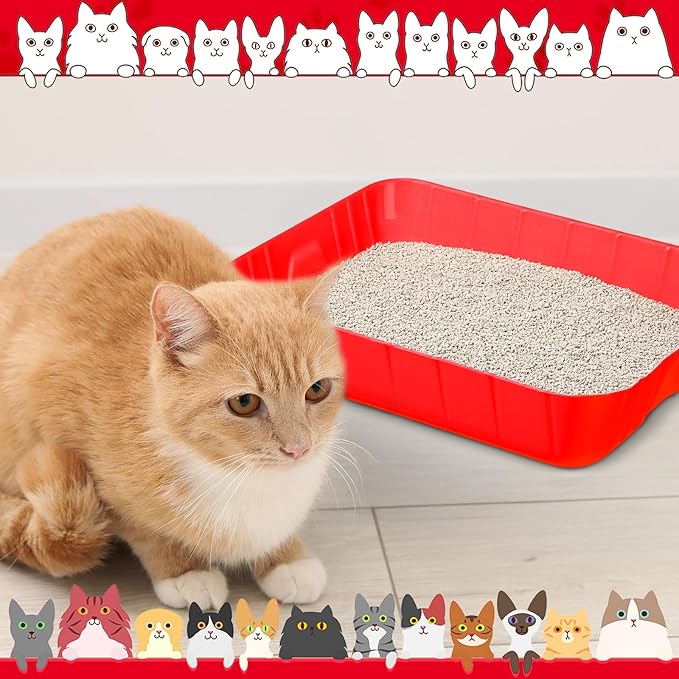 Bokon 25 Pcs Disposable Litter Boxes for Cats Plastic Cat Litter Tray Large Kitten Pan for Kitty Rabbit Guinea Pig Hamster Pets Supplies Travel Home Toilet, 15.7 x 11.8 x 3 Inches(Red)