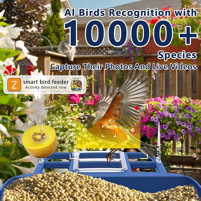 Swingers Smart Bird Feeder with Camera, Solar Powered Bird Feeders for Outdoors, Weatherproof Birds Camera Featuring Permanent AI to Identify 10,000+ Wild Birds Species & Clear Video (1.2L, Blue)