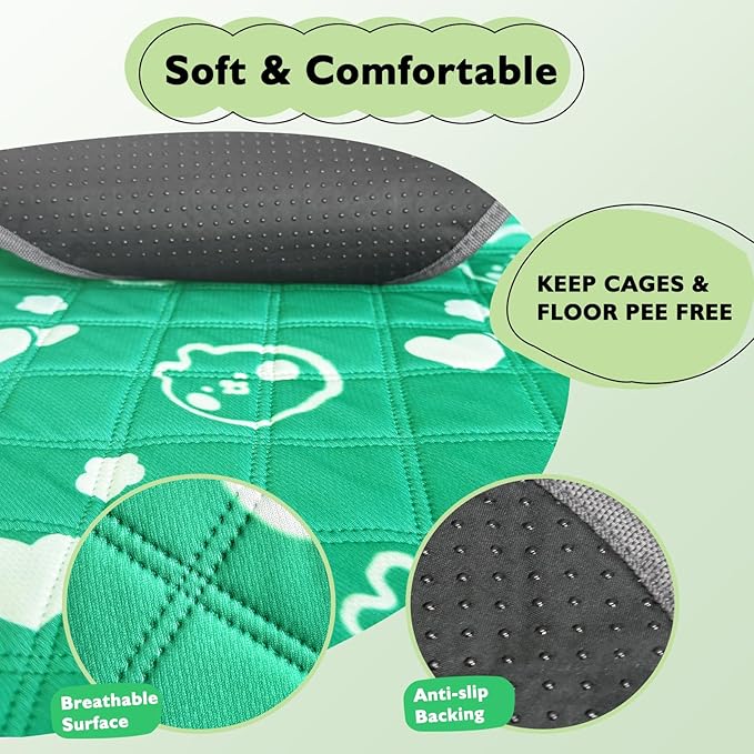2 Pack Guinea Pig Bedding - Washable Guinea Pig Liners for C&C 2x4 Cage, Waterproof Reusable & Anti Slip Pee Pads Super Absorbent Mats for Small Animal Rabbit Hamster Rat (Green, 57 x 28 Inch)