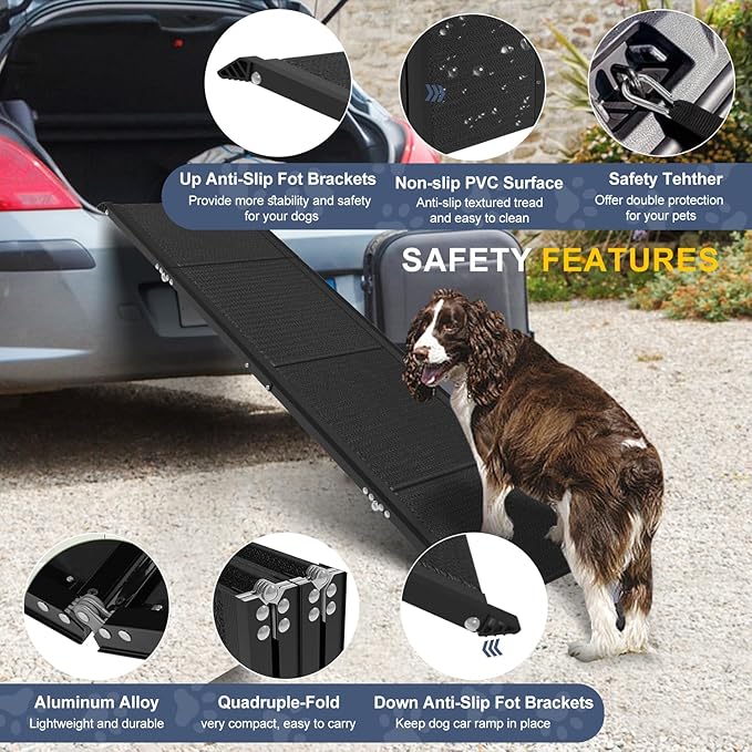 Dog Car Ramp for Large Dogs, Foldable Dog Steps Aluminum Dog Ramps, Dog Stairs with Nonslip Surface for High Beds, Trucks, Cars and SUV, Supports up to 240 lbs (67'' L x 17'' W)