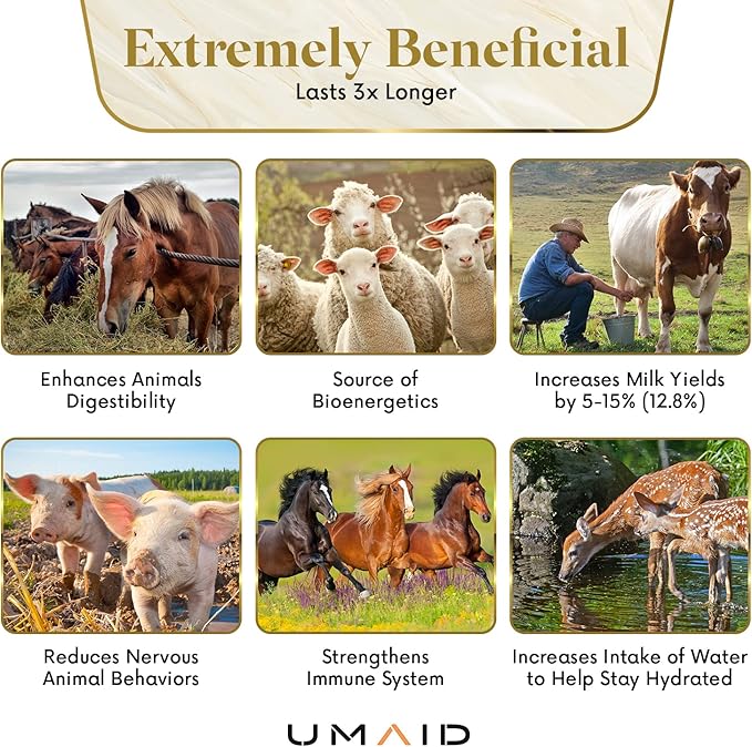 UMAID Himalayan Salt Lick 6 lbs. on Rope for Horses, Deer, Goats, Cow, Sheep, Cattle, Alpacas, and Livestock – Mineral Horse Treats, Natural Himalayan Rock Salt Block for Deer and Horses, 4 Pack
