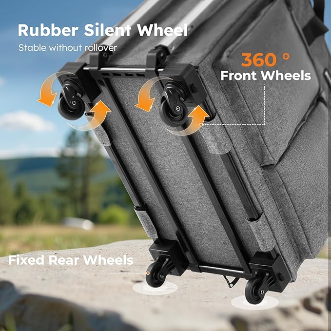 Pecute Cat Carrier with Wheels,Steel Wire Frame Cat Carrier, Stable Pet Trolley Bag for Cats, Pet Handbag and Stroller Bag, Portable Cat Carrier Bag for Car Travel Bus Subway, L, Grey