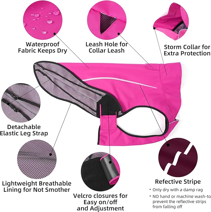 Mile High Life Dog Raincoat, Adjustable Waterproof Reflective Rain Jacket for Small Medium Large Dogs, Lightweight Breathable Pet Rain Coat with Leash Hole(Hot Pink,XXS Chest 16-19")