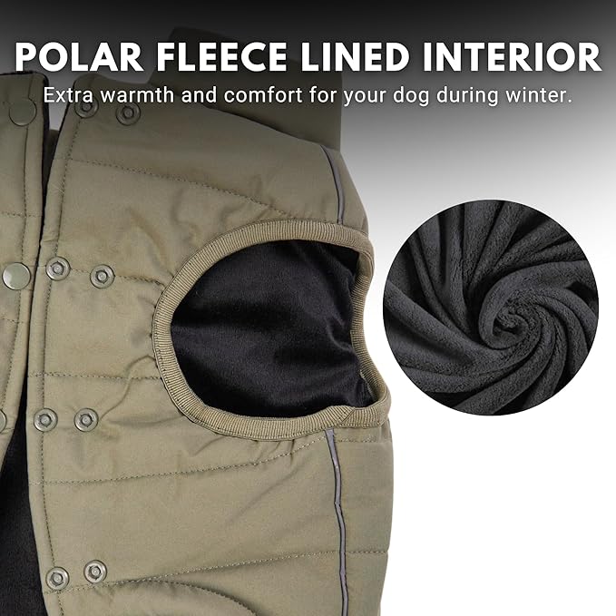 Spark Paws Dog Winter Jacket, Water-Resistant Coat, Warm Reflective Windproof Fleece-Interior, for Medium and Large Dogs - Olive - XL