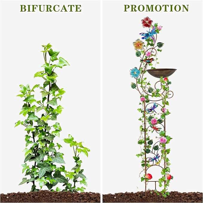 57” Bird Bath with Garden Trellis for Climbing Plants Outdoor, Small Decorative Metal Birdbath Bird Baths, Dragonfly (Dragonfly)