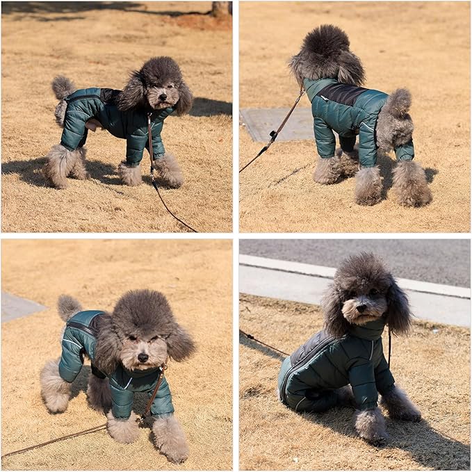 Lovelonglong Dog Coat Dog Warm Jacket, 4 Legs Covered Waterproof Windproof Reflective Warm Dog Vest, Zippered Adjustable Outdoor Dog Snow Jacket for Small Medium Large Dogs ArmyGreen S