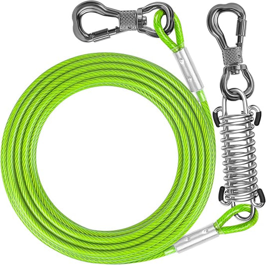 Tresbro 70 FT Dog Tie Out Cable with Spring, Shock Absorbing Tether Chains for Outside Aavilable in 10/15/20/25/30/40/50/70/100/120 FT, Heavy Duty Leads for Yard for Medium & Large Dogs Up to 500 LBS