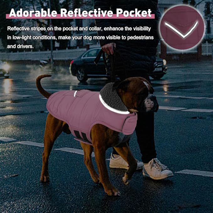 Dog Coat, Waterproof Dog Winter Jacket with Pocket, Reflective Adjustable Pet Snow Vest, Warm Cozy Fleece Sweater for Small Medium Extra Large Dogs - Light Pink, M