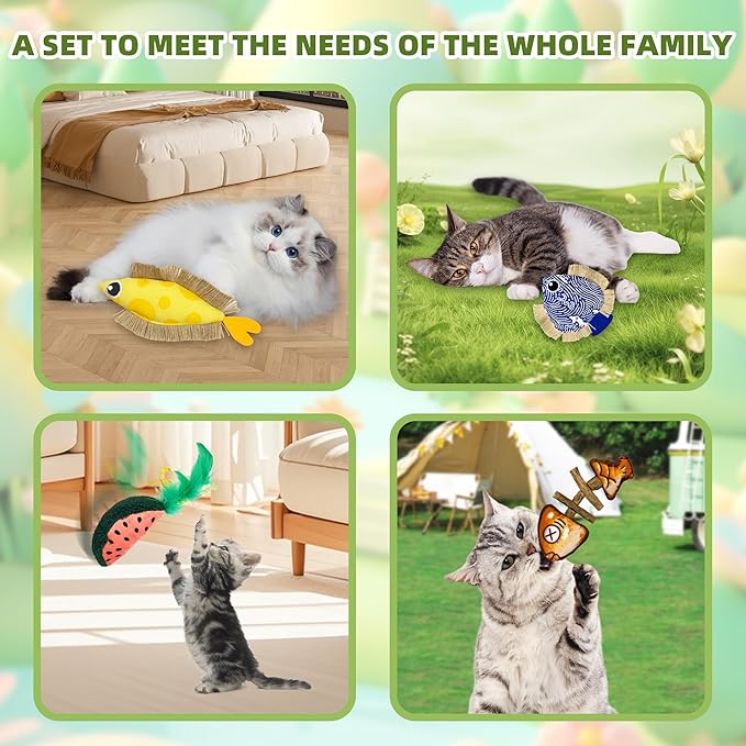 Interactive Cat Toys Bundle Kit: Crinkle Sound Toys + Catnip Kicker + Silvervine Dental Chew - Large & Mini Size Teaser Pack for Indoor Cats