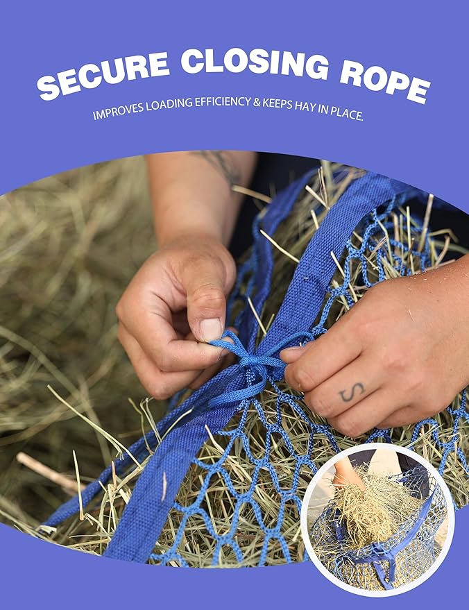 Harrison Howard Square Opening Slow Feed Hay Nets for Horses Large Capacity Horse Feed Bag Reduce Hay Waste Promote Healthy Digestion Blue 24 * 35''