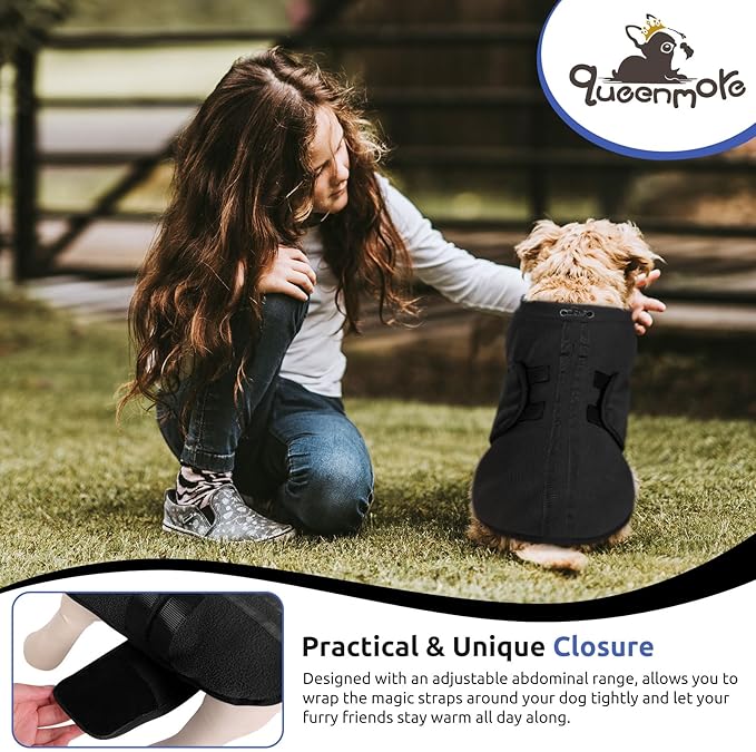 Queenmore Small Dog Sweaters, Soft Fleece Vest Pullover Pet Jacket with Leash Hole, Warm Winter Dog Clothes Cold Weather Doggy Dachshund Sweater for Small Dogs Cats Boy or Girl (Black, XS)