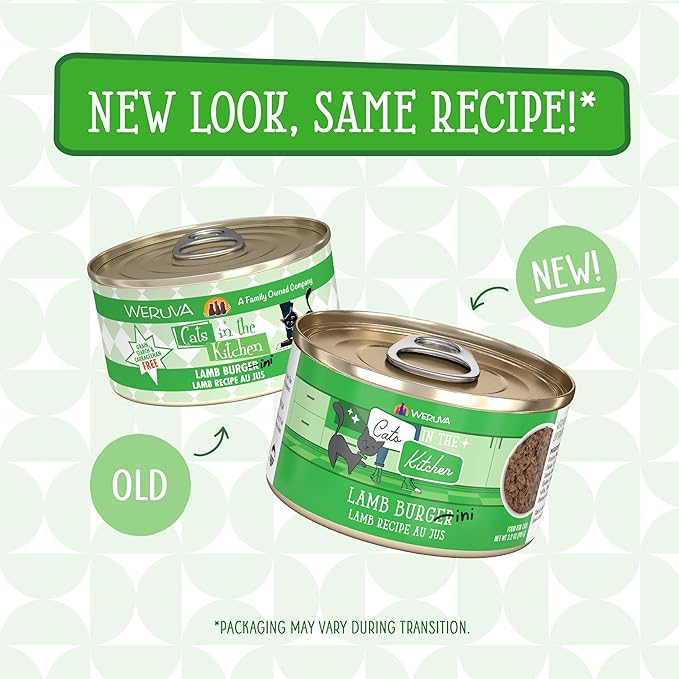 Weruva Cats in The Kitchen, Lamb Burger-ini with Lamb Au Jus Cat Food, 3.2oz Can (Pack of 24)