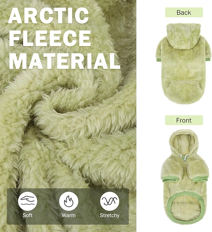 SCENEREAL Fleece Dog Sweater Hoodie for Small Medium Large Pets, Fuzzy Warm Sweatshirt With Pocket, Winter/Fall Clothes for Boys and Girls, Designer Cute Male/Female Apparel With Leash Hole