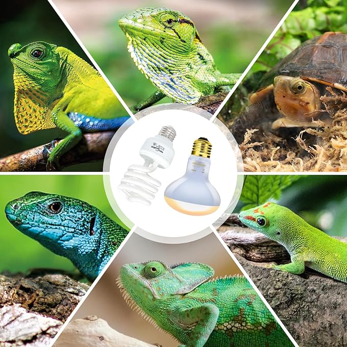 REPTI ZOO Dual Reptile Light Fixture Reptile Heat Lamp Combo Pack, 100W UVA Daylight Basking Spot Light and 26W UVA UVB Reptile Light Energy Saving Spiral Compact Lamp UVB Bulb 5.0