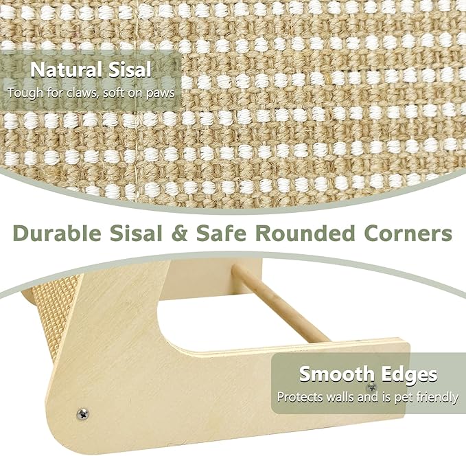 Fhiny Sisal Cat Scratcher Ramp with Replaceable Mat, 28" Large Vertical Cat Scratching Pad for Indoor Cats L Shape Sisal Cat Scratching Mat Scratch Board Climbing Wooden Frame Wall Furniture Protector