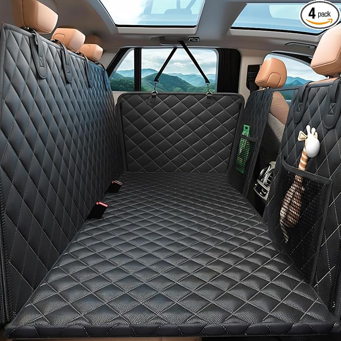 Hard Bottom Hold 500lbs Dog Car Seat Cover for Back Seat, 7 Layer Material Sturdy Waterproof Back Seat Extender for Dogs Increase Space 50%, Thickened Comfortable Dog Car Seat Cover for Car SUV