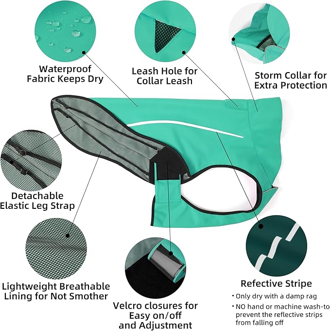 Mile High Life Dog Raincoat, Adjustable Waterproof Reflective Rain Jacket for Small Medium Large Dogs, Lightweight Breathable Pet Rain Coat with Leash Hole(Green,S Chest 22-25")