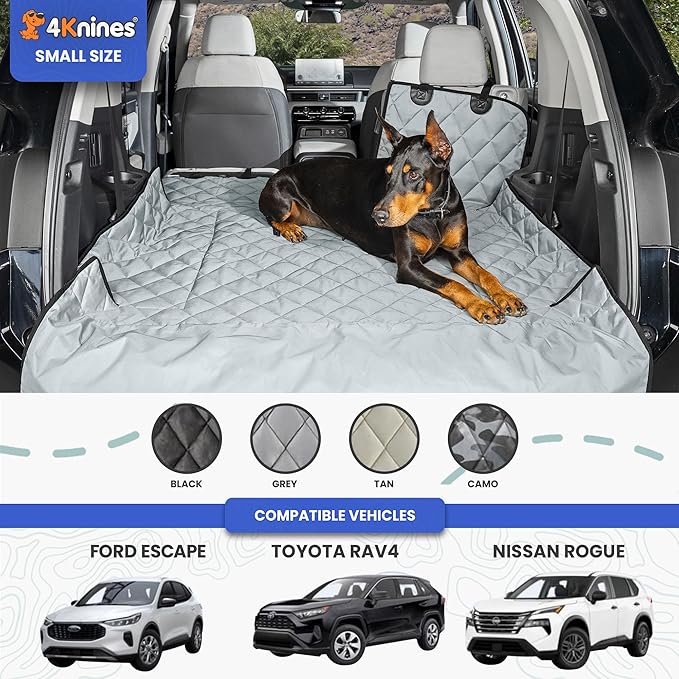 4Knines SUV Cargo Liner for Dogs, Trunk Mat for SUV, Durable Cargo Cover, Protector – Compatible with 60/40 Split Bench & Armrest Pass-Through, Waterproof, Machine Washable, Non-Slip (Small, Grey)