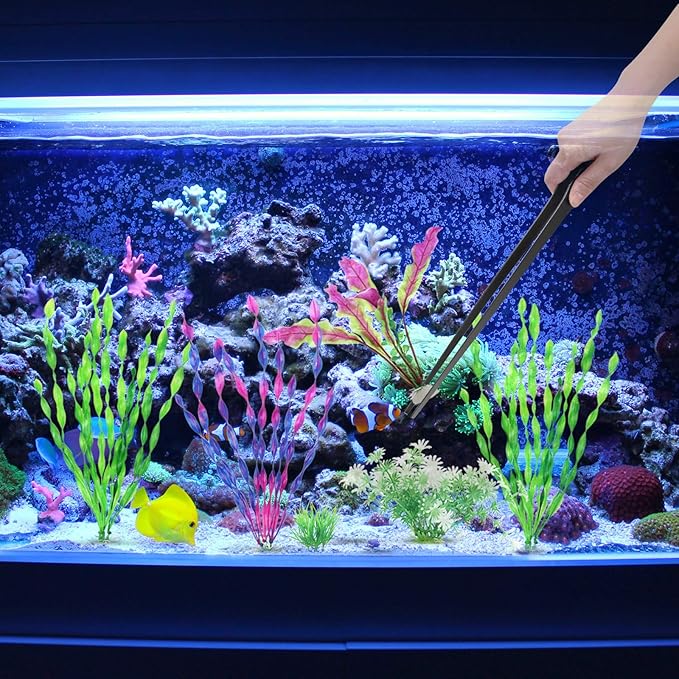 Aquarium Tweezers Extra Long 15 inches, Luxiv Stainless Steel Straight and Curved Tweezers 38cm Extra Long Tweezers for Fish Tank Plant Aquascape Tools, Feeding Tongs (15 inches, Black)