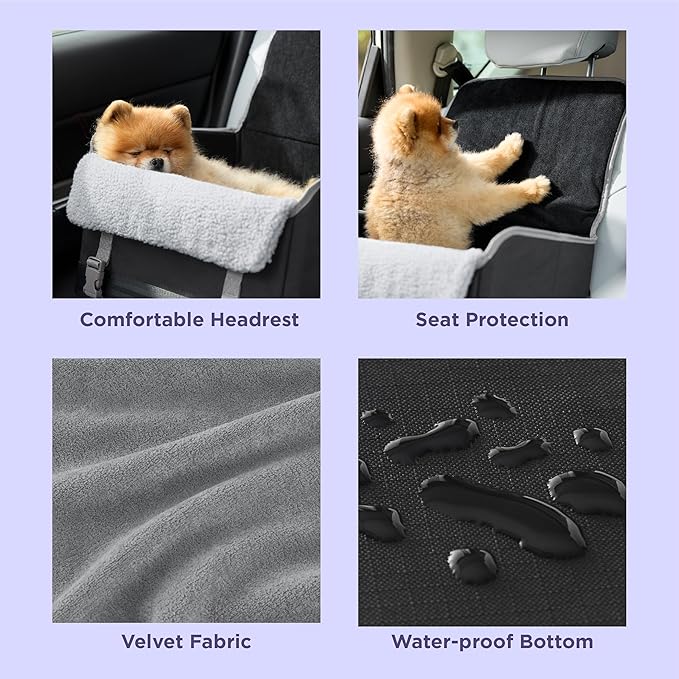Lesure Dog Car Seat for Small Dogs, Foldable Pet Car Seat with Clip-On Safety Leash, Waterproof Puppy Booster Seat for Small Pets Under 25lbs, Portable Doggie Carseat Travel Carrier Bed, Black