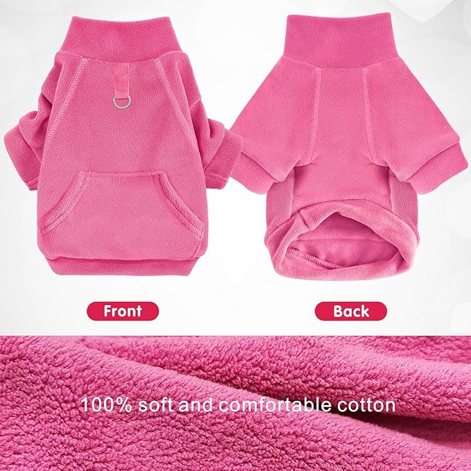 Idepet Fleece Sweater, Winter Dog & Cat Coat - Turtleneck Sweatshirt with Leash Ring (Rose Red, M)