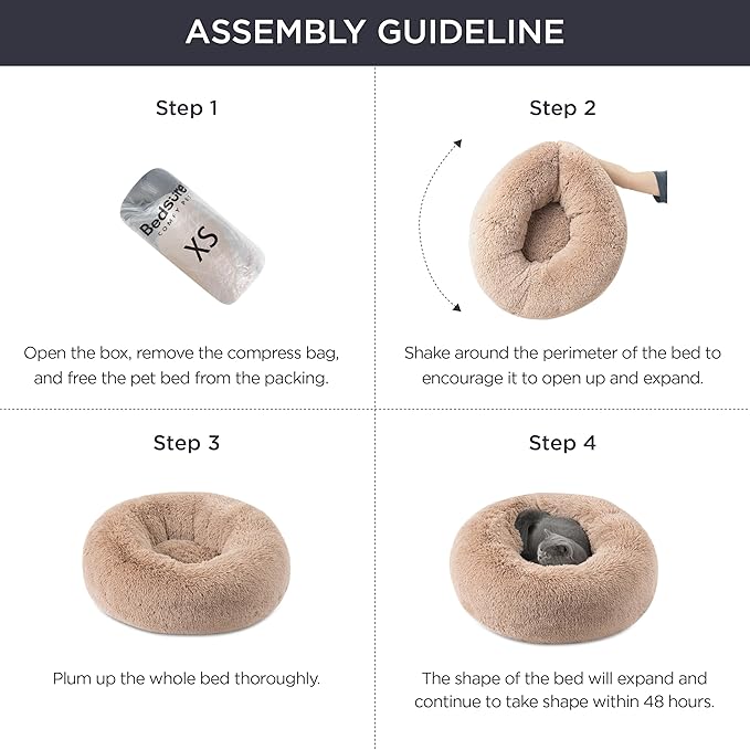 Bedsure Calming Dog Beds Large Sized Dog - Donut Washable Large Pet Bed, 36 inches Anti-Slip Round Fluffy Plush Faux Fur Dogs Bed, Fits up to 80 lbs Pets, Camel