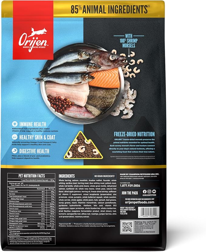 ORIJEN Wild Reserve Dry Dog Food Wild-Caught Fish Recipe 4lb Bag