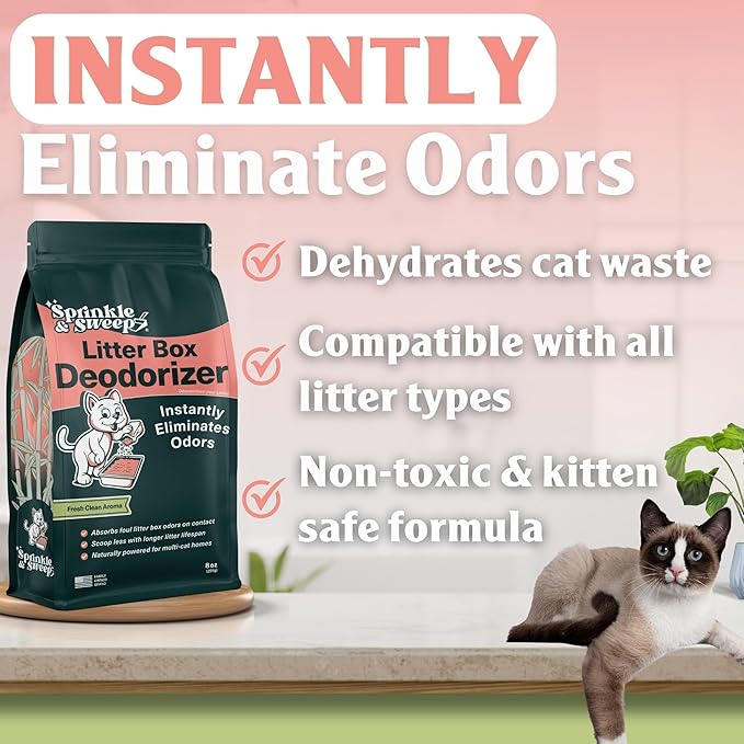 Sprinkle & Sweep Litter Box Deodorizer - Cat Litter Deodorizer Non Toxic and Safe for Kittens - Instantly Eliminates Foul Smells and Urine Odors (1 Bag + Speed Sifter)