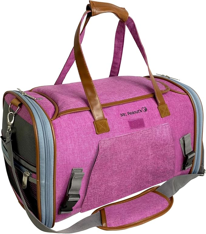 Mr. Peanut's Gold Series Big Apple XL Expandable Airline Capable Soft Sided Pet Carrier, Premium Brand Self Locking Zippers, Plush Faux Fleece Bedding with a Sturdy Plywood Base (Rosa Red)