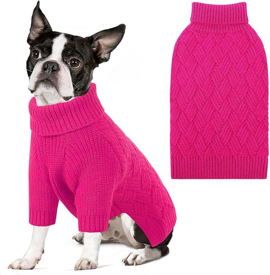 SUNFURA Dog Sweater, Medium Dog Sweaters Doggie Pullover for Fall Winter, Fleece Pet Christmas Sweaters for Holiday, Warm Turtleneck Knitwear for French Bulldog, Boston Terrier, Hot Pink M