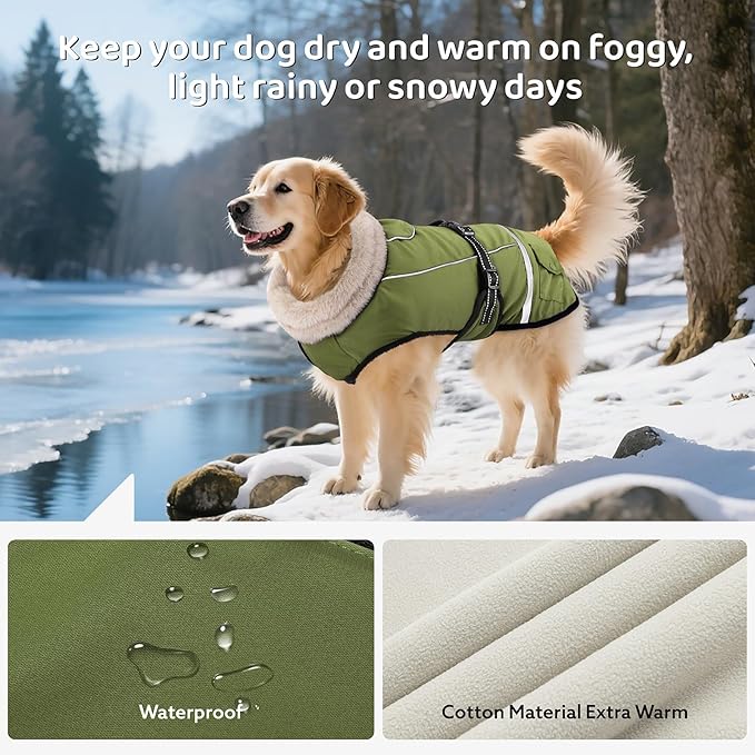 Dog Coat, Dog Winter Coat Jacket Waterproof for XXXL Large Dogs, Pet Vest Warm Fleece Cozy for Cold Weather, with Harness Built in Reflective, Dogs Snowsuit Windproof, Adjustable Buckle