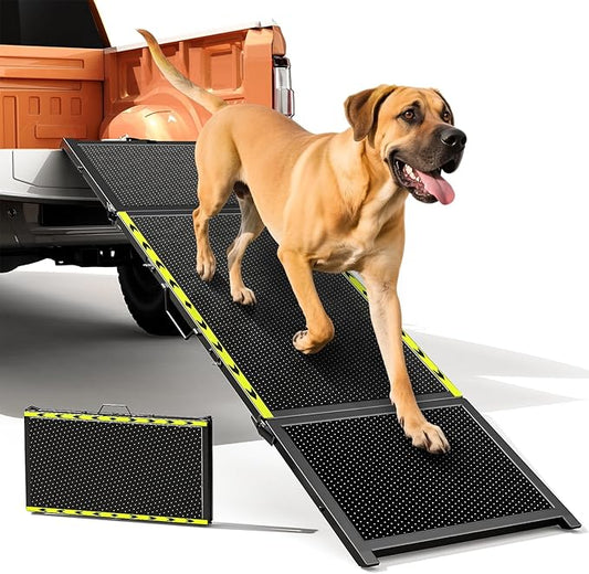 74'' L & 20'' W Longest Dog Ramp for Car - Extra Wide Portable Pet Dog Ramps for Large Dogs, Dogs Cars Ramp for Car SUV/Truck/RV/Bed, Lightweight Ramps with Non-Slip Mesh Up to 300LBS, Black