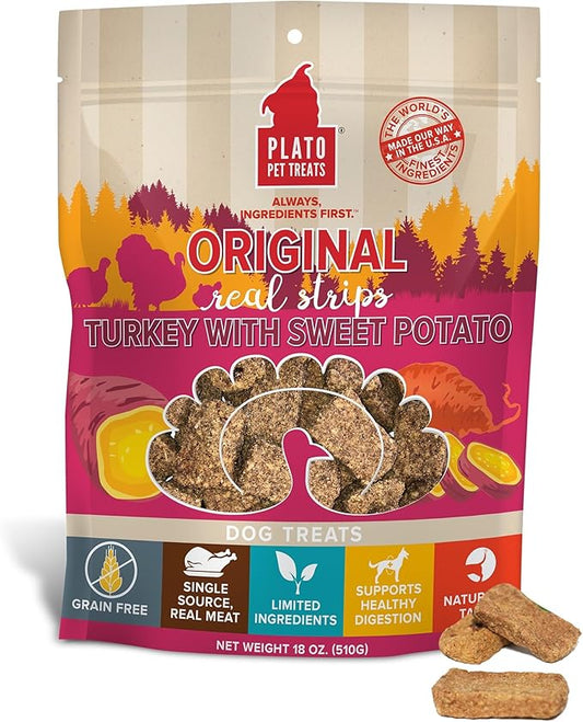 PLATO Original Real Strips Turkey & Sweet Potato 18oz, Natural (1442)