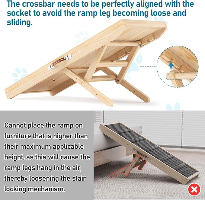 Tresbro Dog Ramp for Bed, 4 Level Adjustable 14.56'' to 24'' Dog Ramps with Anti-Slip Carpet & Carrying Handle, Portable Dog Ramp Supports up to 120LBS for Small Medium Large Dogs to Get on Bed, Couch