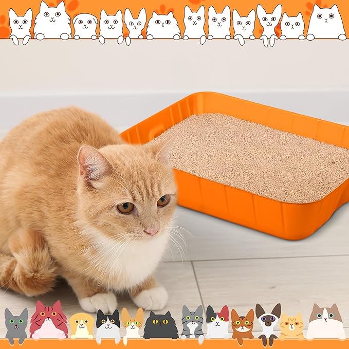 Bokon 25 Pcs Disposable Litter Boxes for Cats Plastic Cat Litter Tray Large Kitten Pan for Kitty Rabbit Guinea Pig Hamster Pets Supplies Travel Home Toilet, 15.7 x 11.8 x 3 Inches(Orange)