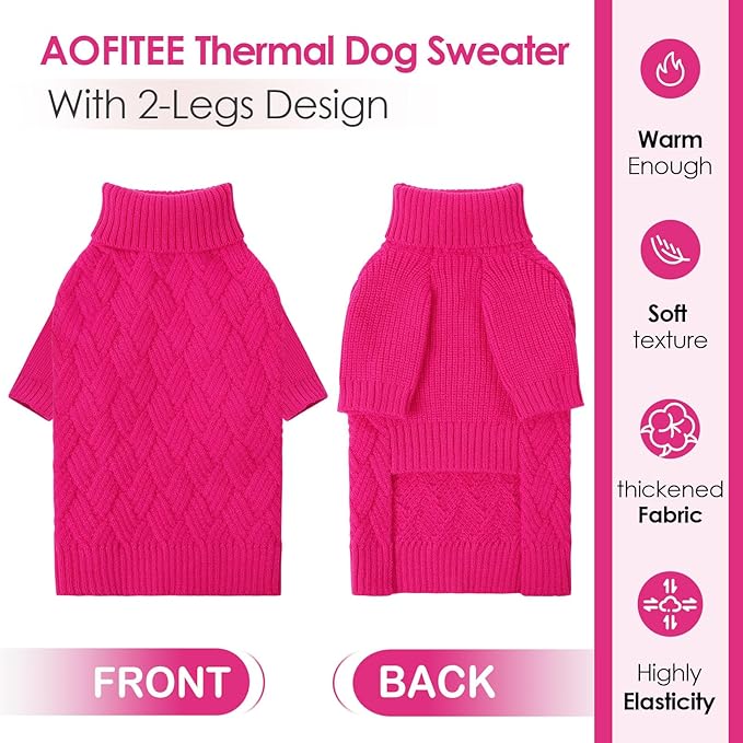 AOFITEE XXL Dog Sweater, Christmas Sweaters for Large Dogs, Warm Turtleneck Dog Sweater for Fall Winter Cold Weather, Solid Dogs Knit Sweatshirt for Golden Retriever, Labrador, Doberman (Rose Red)
