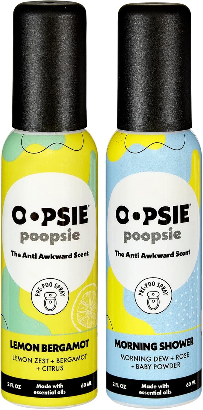 Pre GO toilet spray, discreet & portable original Pre-poo spray to use on the go. Assorted scents Lemon/Morning Shower Fresh Toilet Odor Eliminator 2oz bottle Gift Set 2 pack