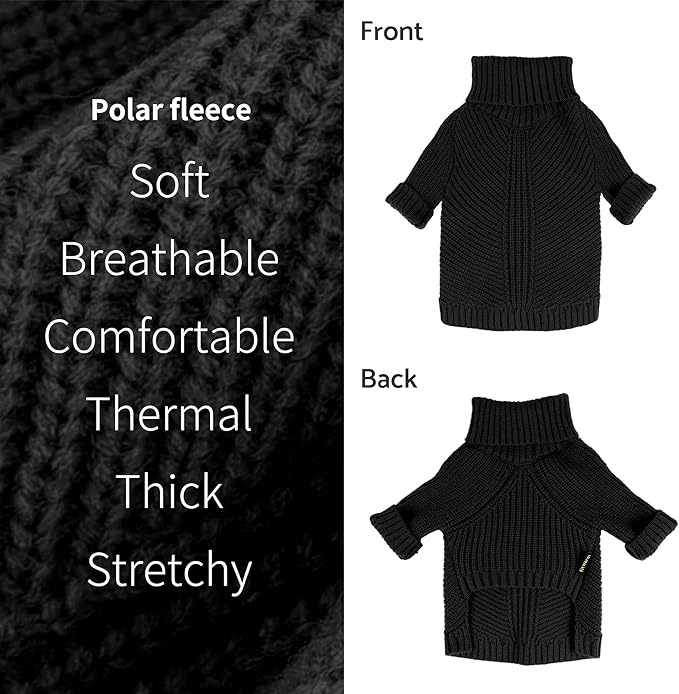 Fitwarm Dog Turtleneck Sweater, Thermal Knitted Pet Coat, Dog Winter Clothes for Small Dogs, Cat Apparel, Black, XS