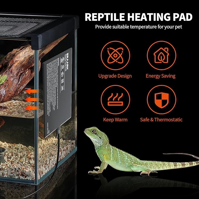 Reptile Heating Pad 8" X 18" with Temperature Adjustable Controller Knob, 24W Terrarium Heating Mat for Reptiles Amphibians Hermit Crab Snake Lizard Turtles Lizards (8"X 18" with Adjust Knob)