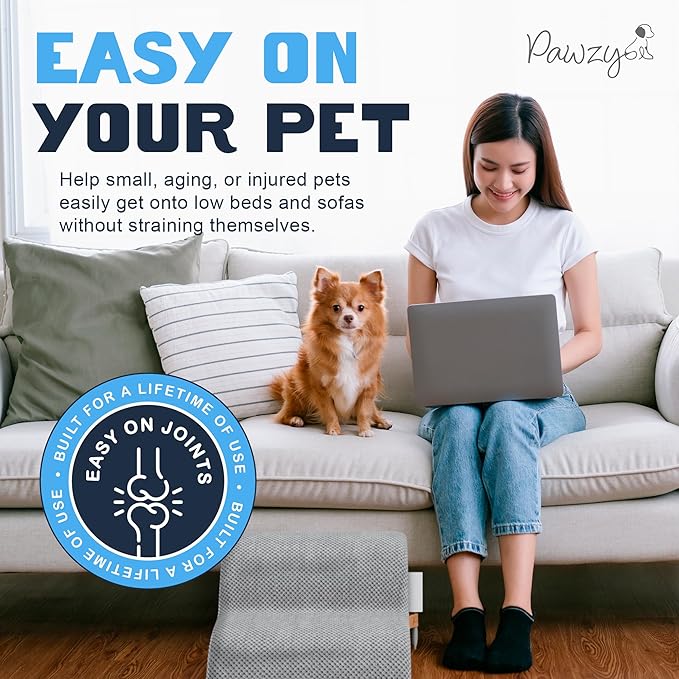 PAWZY Foam Pet Stairs for Bed, Couch or Window PREFIXED Cover - Wide Dog Steps for Bed, Waterproof, Non-Slip Base - Tier Dog Ramp Dog Stairs for Small Dogs, Puppies, Cats -(Gray, 2 Step, 1)