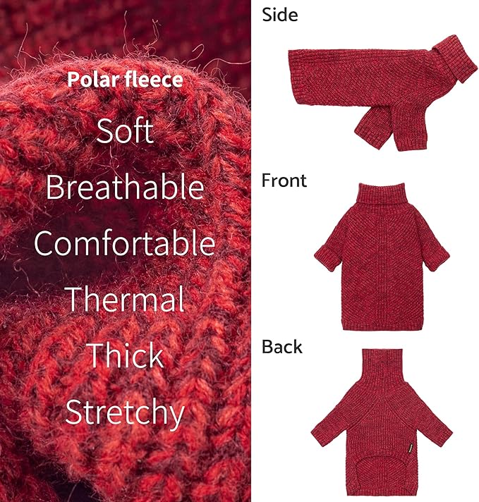 Fitwarm Knitted Turtleneck Dog Sweater, Thermal Dog Winter Clothes for Small Dogs Boy Girl, Holiday Pet Outfit, Heather Dark Red, Medium